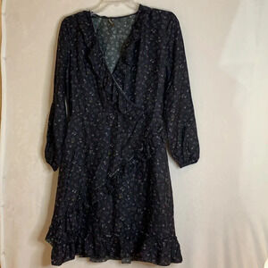 J. McLaughlin Sonny Silk Blend Wildflower Long Sleeve Faux Wrap Dress Size 4